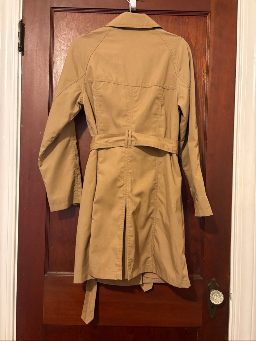 Merona Women's Khaki Double-Breasted Trench Coat with Waist Tie - Picture 6 of 10